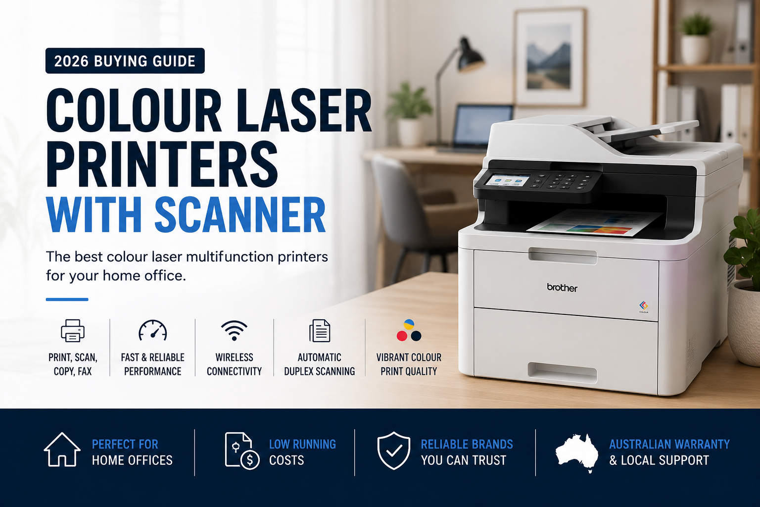 Best colour laser printers with scanners for Australian home offices from Brother, HP, Lexmark and Fujifilm