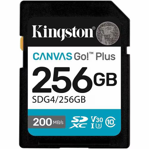 Kingston Canvas Go! Plus 256GB SD Memory Card Class 10/UHS-I (U3) V30 SDXC - 200 MB/s Read - 160 MB/s Write