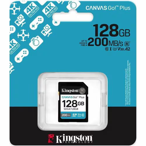 Kingston Canvas Go! Plus 128 GB SD Memory Card Class 10/UHS-I (U3) V30 SDXC - 200 MB/s Read
