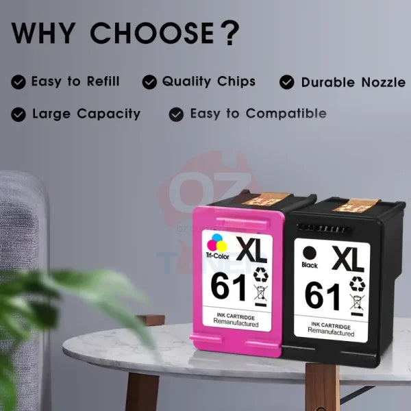 2X Pack Ct Premium Compatible Hp #61Xl Black & Colour Ink Cartridge Set Ch563Wa Ch564Wa -