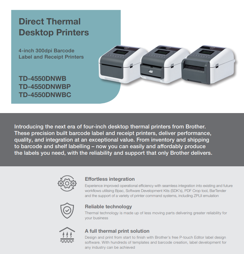 Brother TD-4550DNWBP Desktop Thermal Printer 300DPI WiFi Peel (TD-4550DNWBP)