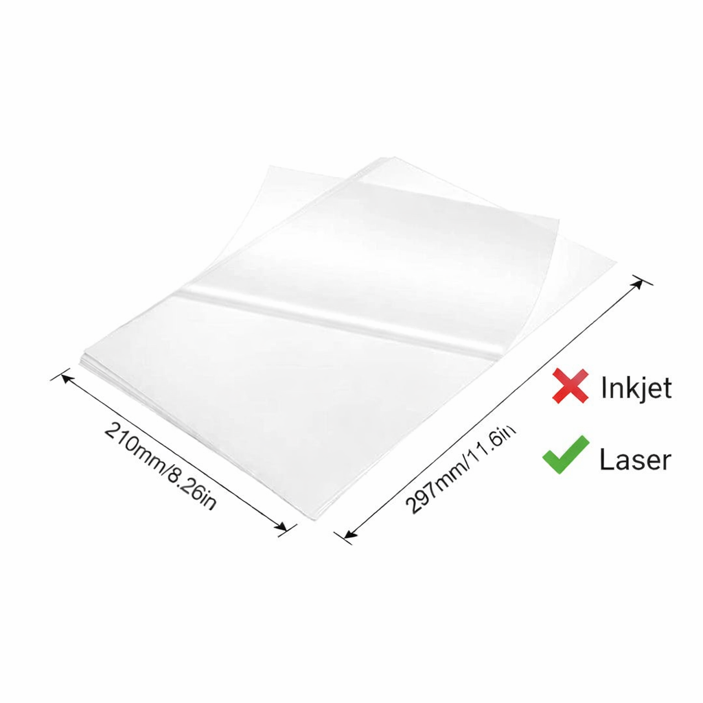 100 Pages A4 Clear Transparent Glossy Self Adhesive Sticker Paper for Laser Printer