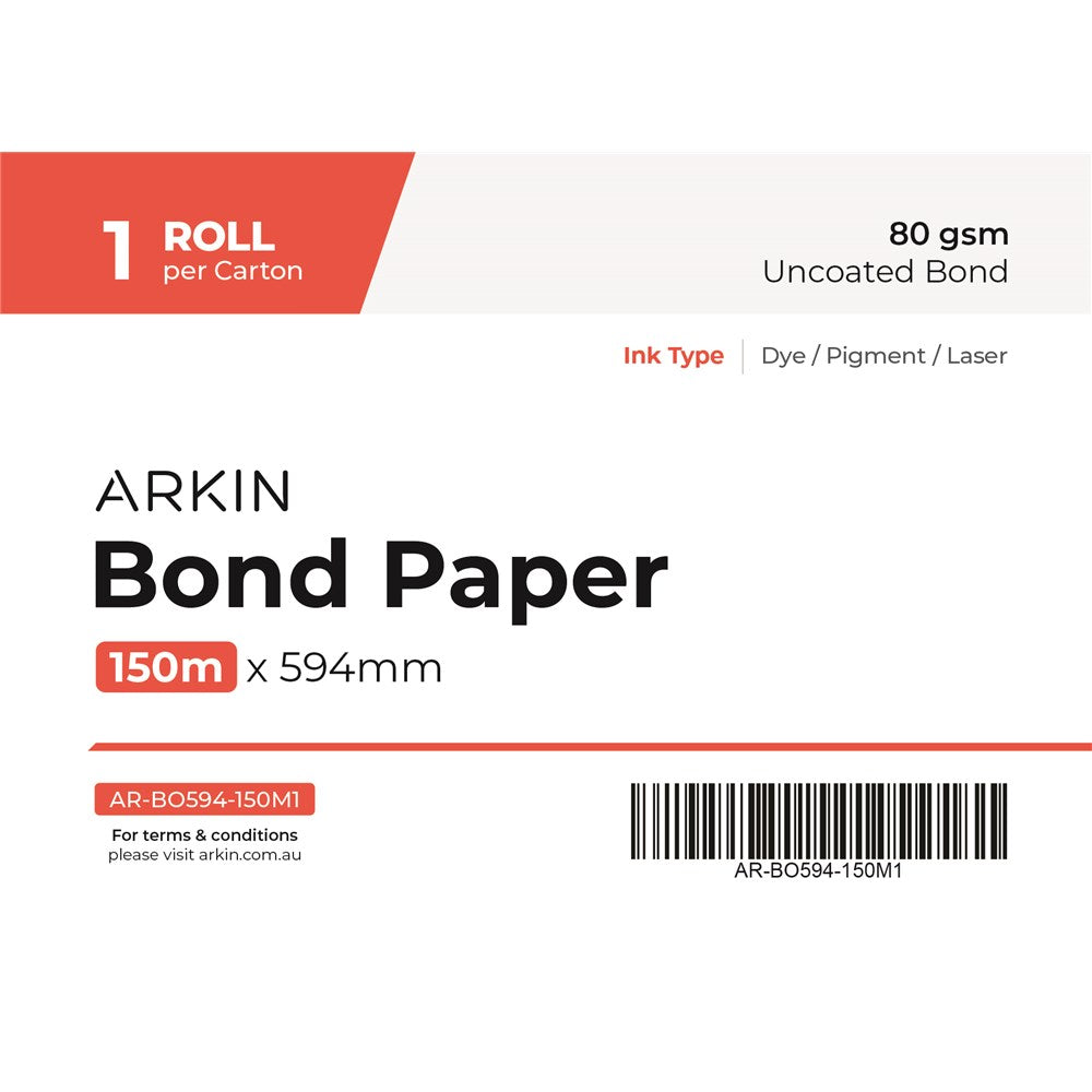 Arkin Bond Paper 80GSM - 594mm x 150m 1 Roll/CTN (CHRARBO594-150M1 / 251193)