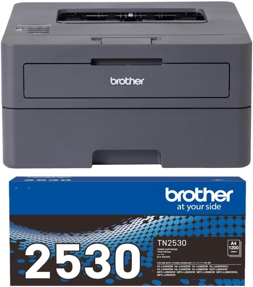 Bundle: Brother HL-L2445DW A4 Wireless Mono Laser Printer+BONUS: TN2530 Black Toner (Up to 1.2K Pages)