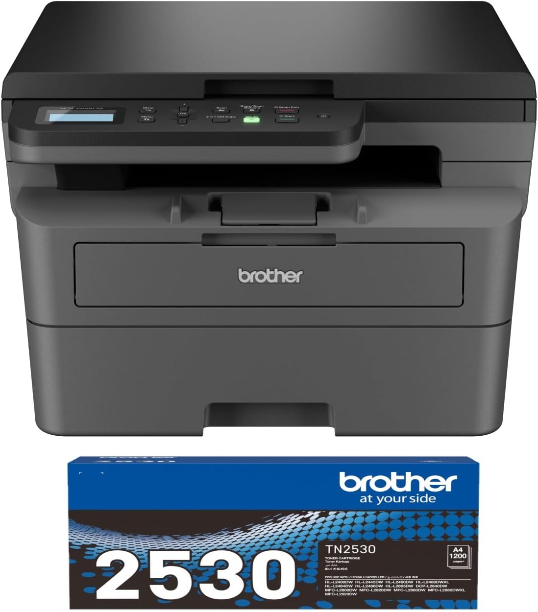 Brother HL-L2464DW A4 Mono Laser Multifunction Printer+BONUS: TN2530 Toner (1.2K)