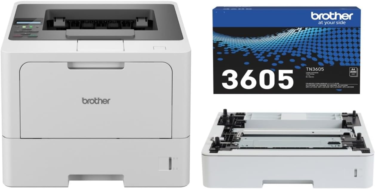 Brother HL-L5210DN High Speed Mono Laser Network Printer+BONUS: LT5505 Tray+TN3605 Bundle
