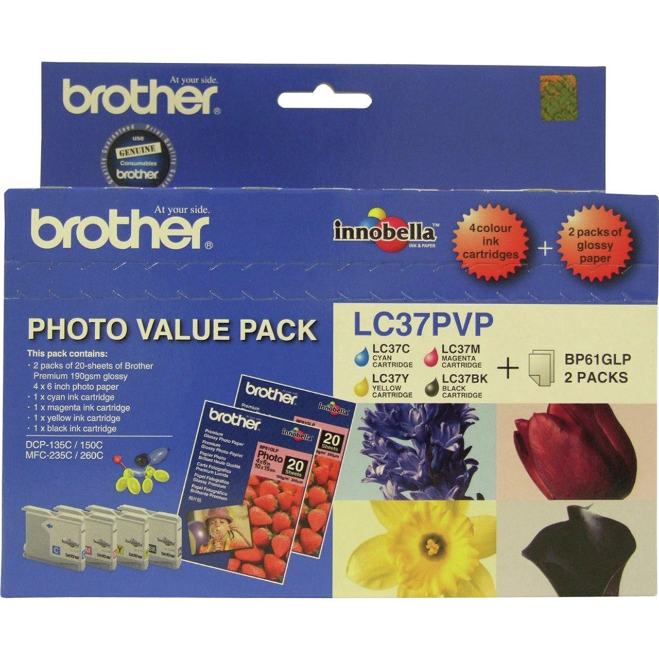 *SALE!* Genuine Brother LC37PVP C/M/Y/K PHOTO VALUE PACK for DCP-135C MFC-235C BP61GLP