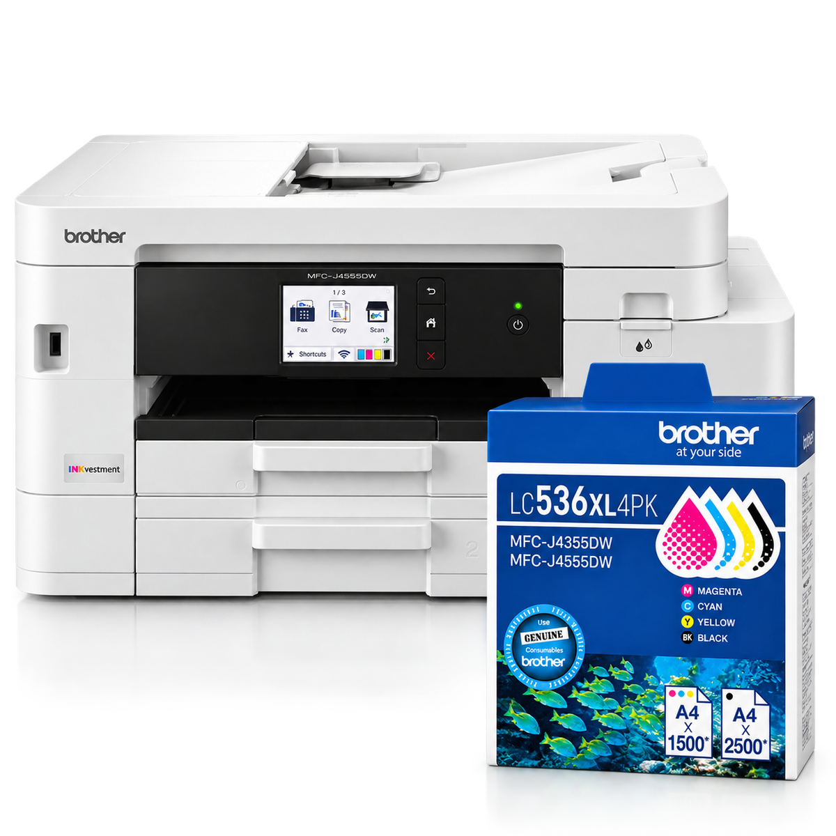 Bundle:Brother MFC-J4555DW INKvestment A4 Colour Inkjet All-in-One Printer+Extra LC536XL4PK Ink Set