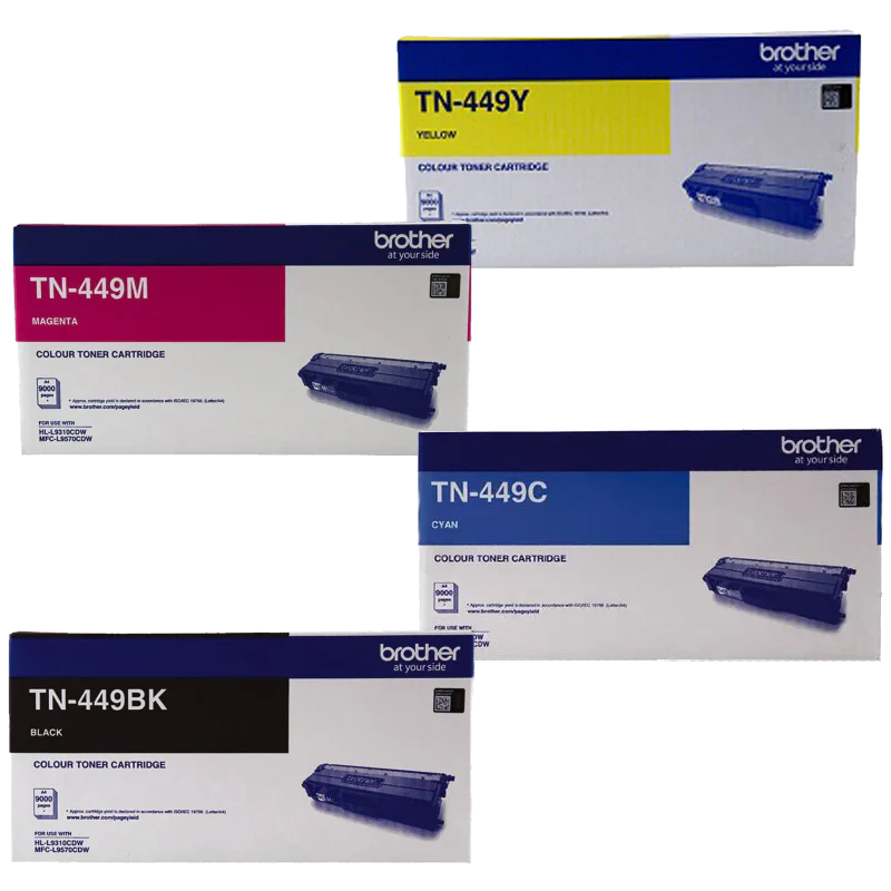 Bundle: 4x Pack Genuine Brother TN-449 C/M/Y/K Toner Cartridge Set Super High Yield for HL-L9310CDW MFC-L9570CDW