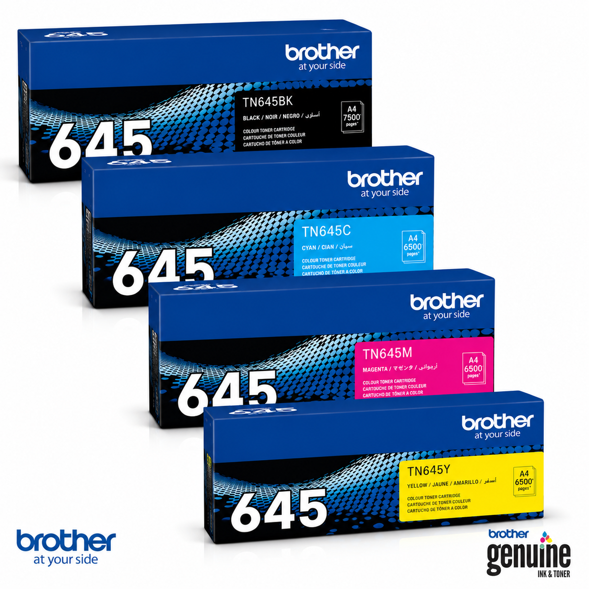 4x Pack Brother TN645 C/M/Y/K Toner Cartridge Set Standard Yield