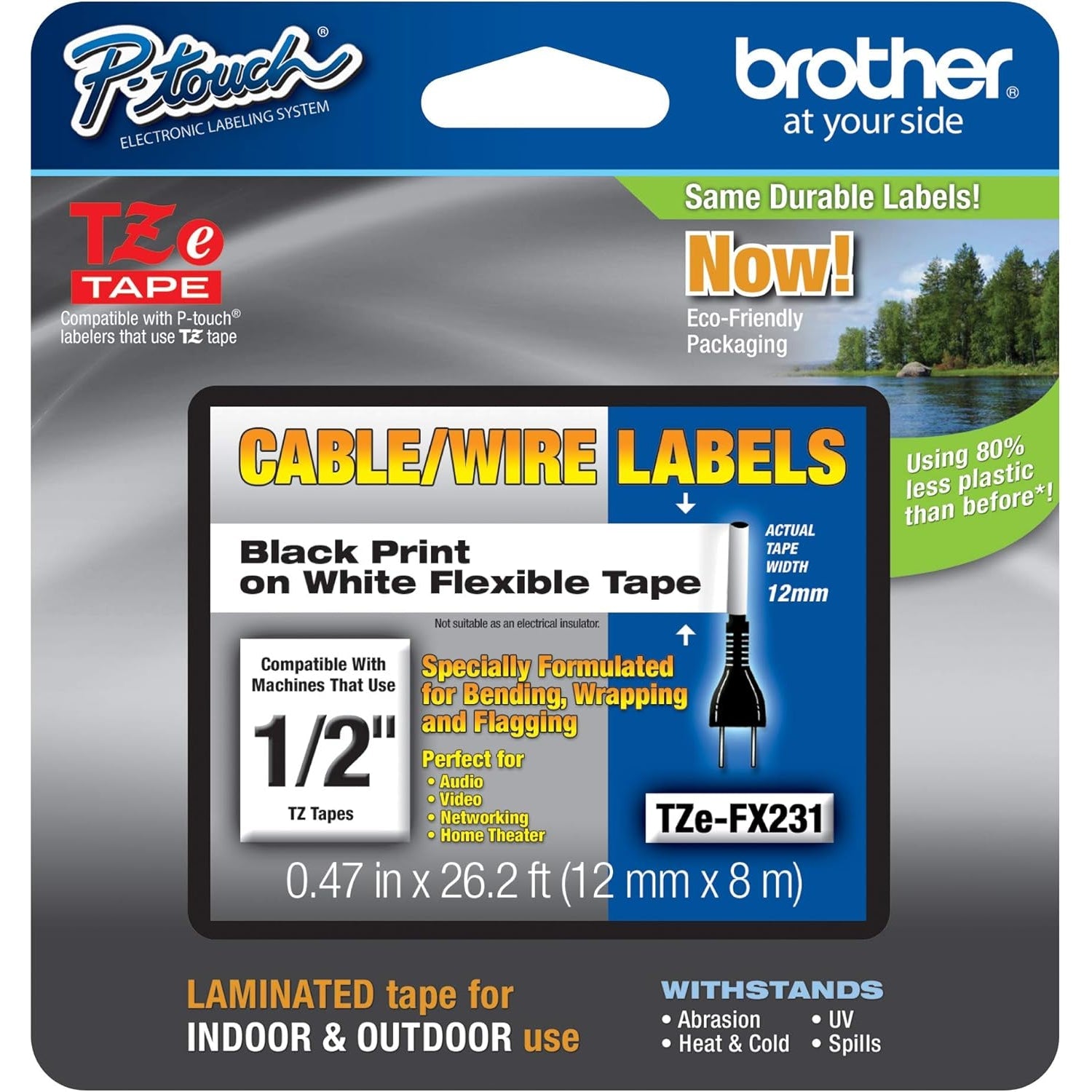 Brother TZe-FX231 Flexible ID Tape 12mm Black on White