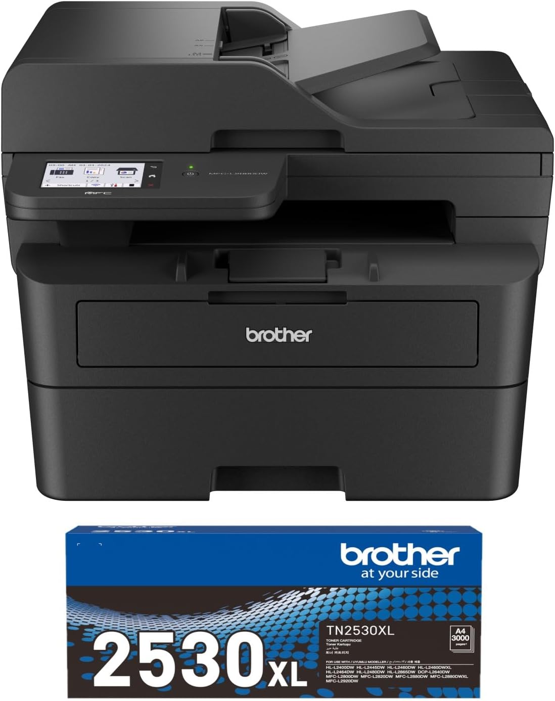 Bundle: Brother MFC-L2880DW A4 Wireless Mono Laser Multi-Function Printer+BONUS: TN2530XL Black (3K)