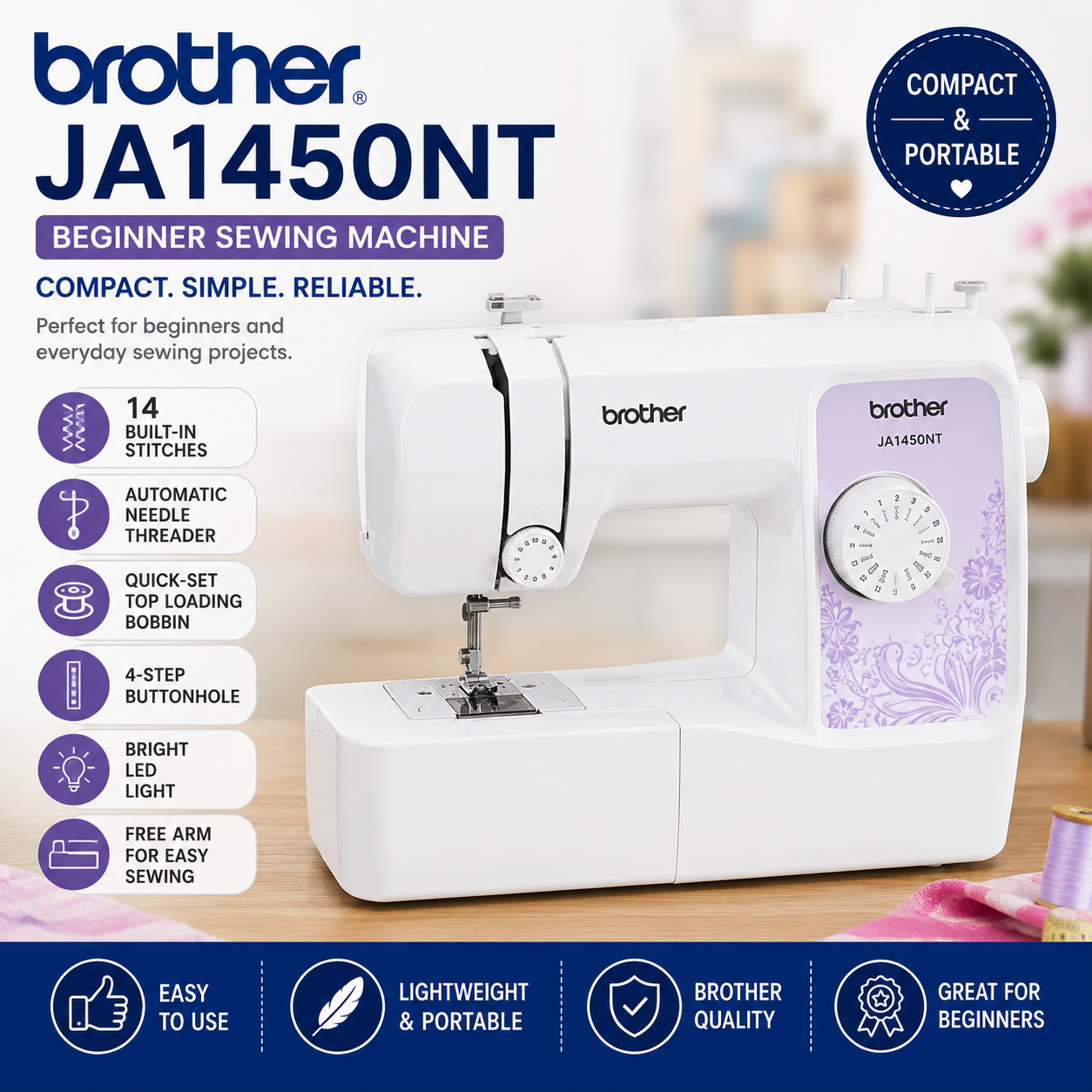 Brother JA1450NT Beginner Sewing Machine Compact Portable