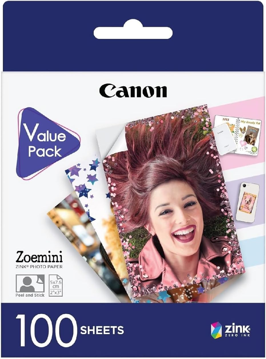 100x Sheets Canon Self Adhesive 2x3" Zinkโข Photo Paper for Zoemini 2 Photo Printer