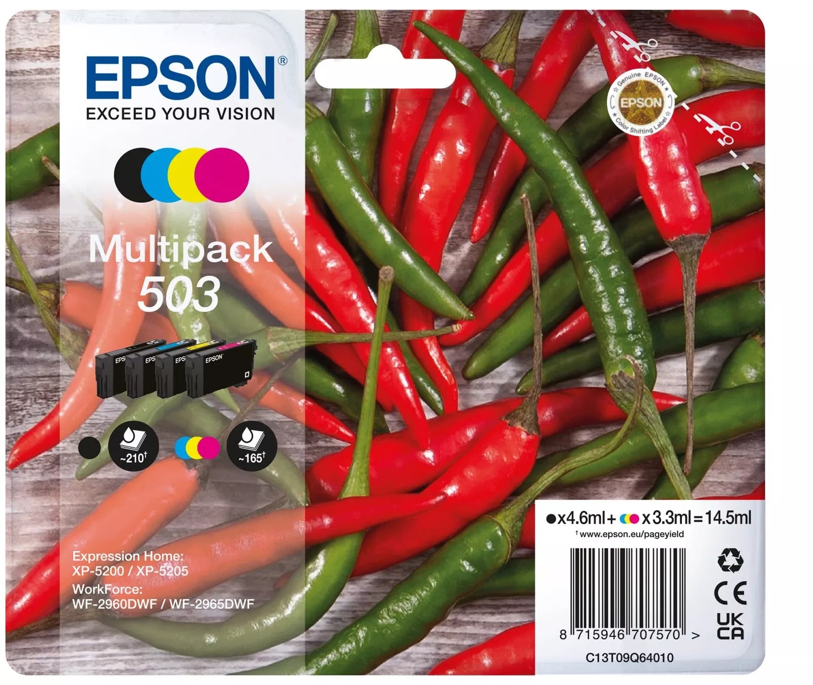Bundle: 4x Pack Genuine Epson #503 C/M/Y/K Ink Cartridge Set (1BK,1C,1M,1Y) Standard Yield for XP5200 WF2960