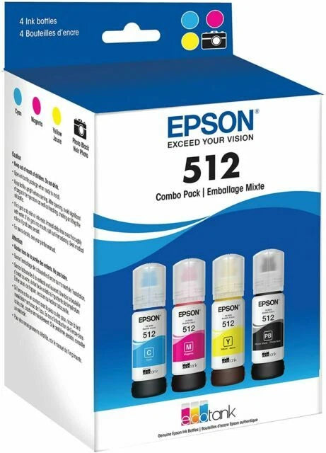 4x Pack Genuine Epson T512 C/M/Y/PBK Color Ink Bottle Set (1PBK,1C,1M,1Y) C13T00H192-C13T00H492