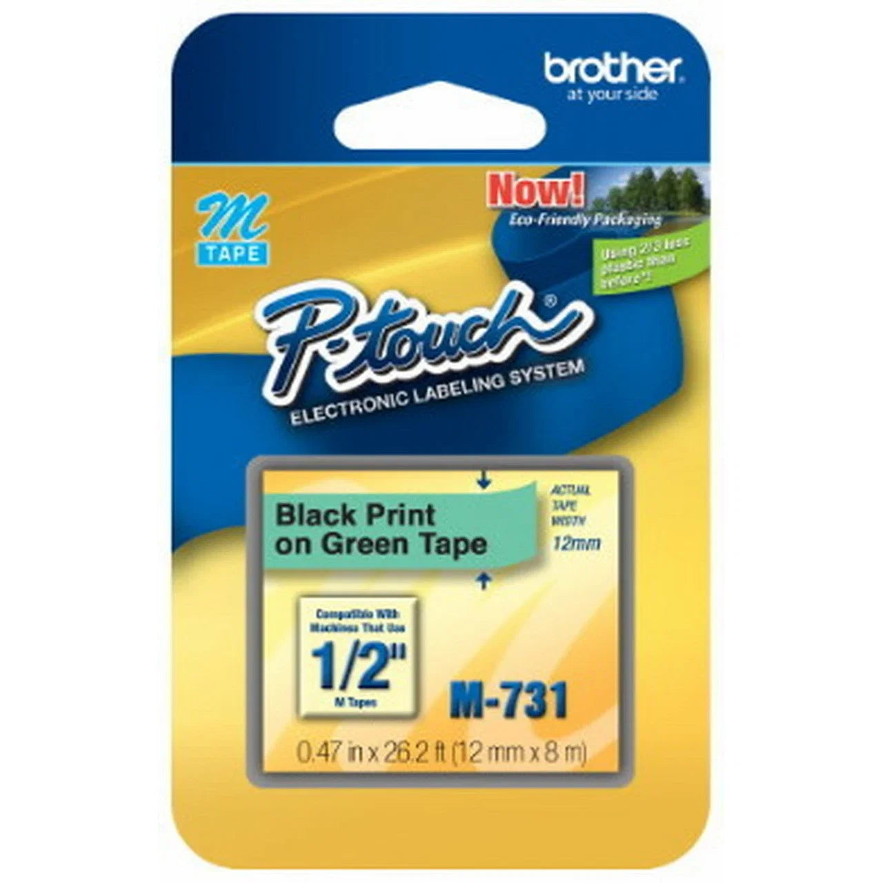 Genuine Brother M-731 Labelling Tape 12mm Black on Green