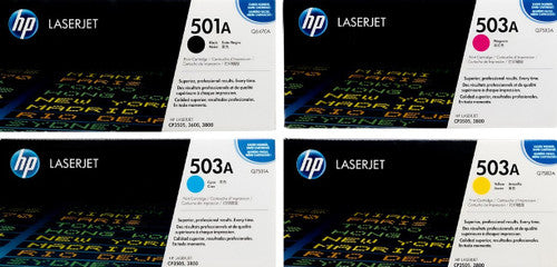 Bundle: HP 501A 503A Toner Cartridge Set - 4x Pack Genuine HP Q6470A Q7581A Q7582A Q7583A Toners