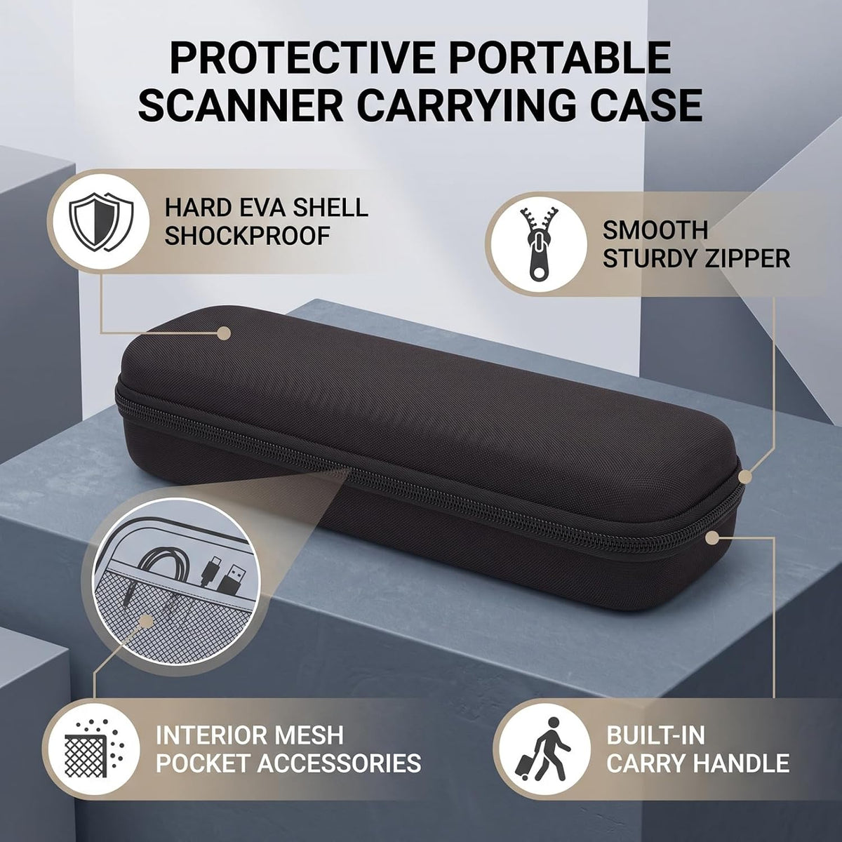 Hard EVA Carrying Case for Brother DS-640 DS-720D DS-740D DS-940DW Portable Document Scanners – Black