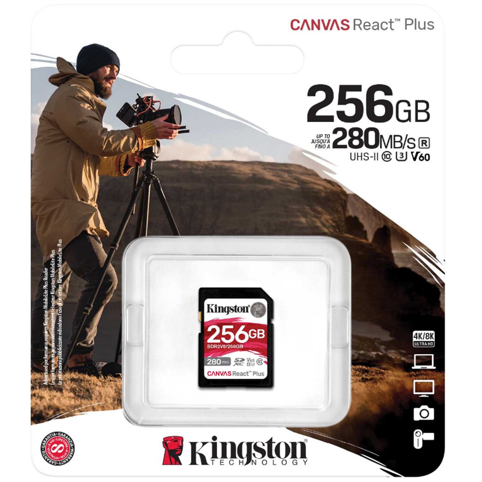 Kingston Canvas React Plus V60 256GB SDXC UHS-II Memory Card – 280MB/s