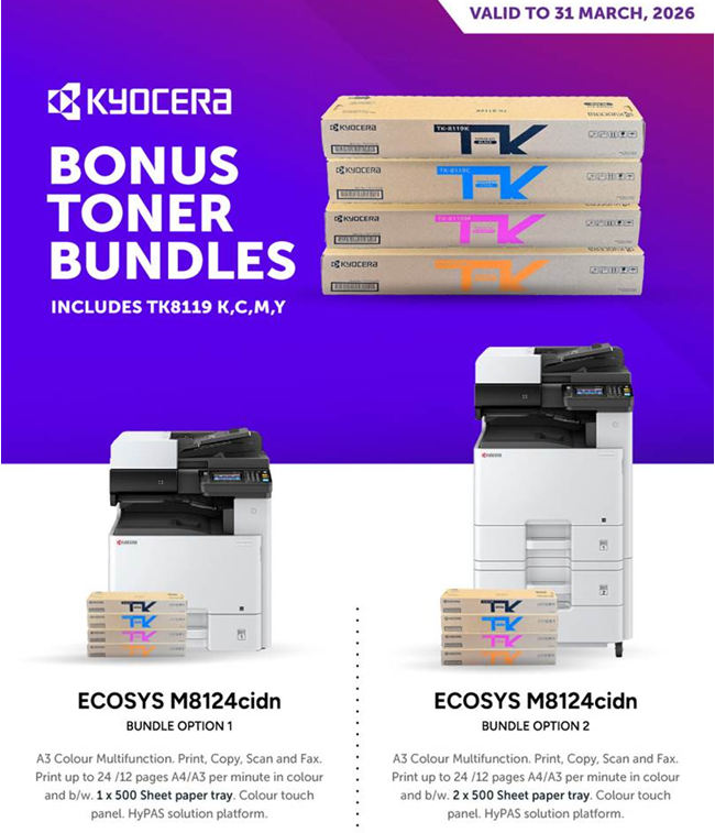 Kyocera ECOSYS M8124cidn A3 Colour Multifunction Printer+BONUS: TK8119 C/M/Y/K Toner Set