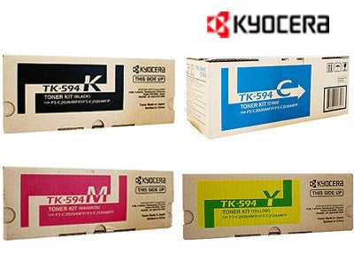 Bundle: 4x Pack Genuine Kyocera TK-594 C/M/Y/K Toner Cartridge Set for FS-C2026MFP FS-C2526MFP