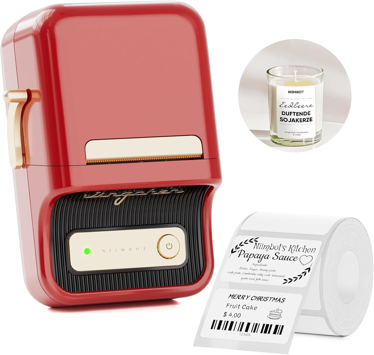 NIIMBOT B21S Inkless Label Maker Mini Bluetooth Office/Retail Thermal Label Printer - iOS & Android(Red)