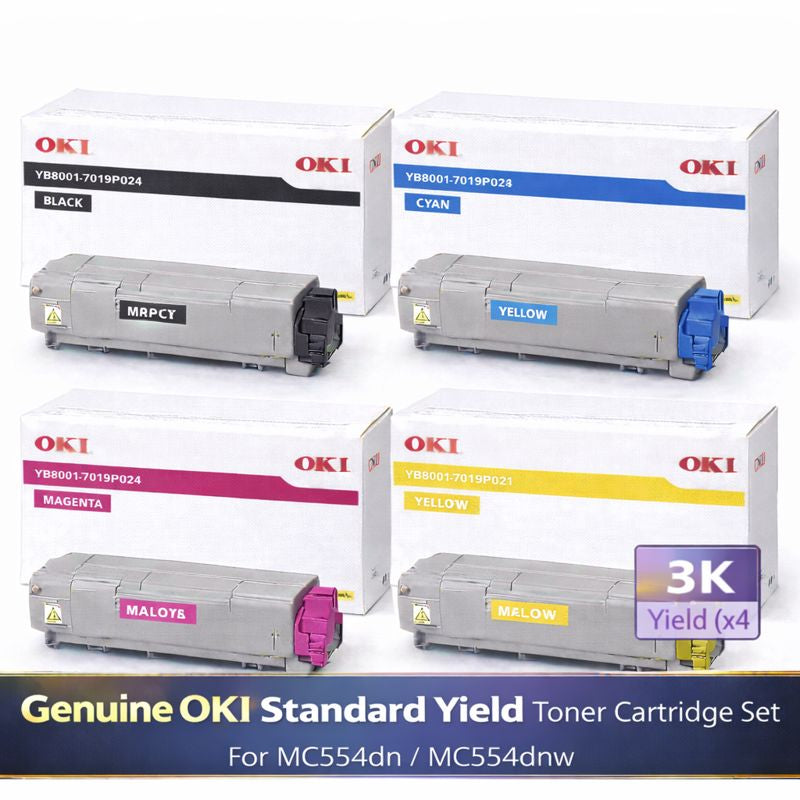 *Bundle!* 4x Pack Genuine OKI MC554dnw C/M/Y/K Toner Cartridges Set YB8001-7019P021 (STD)