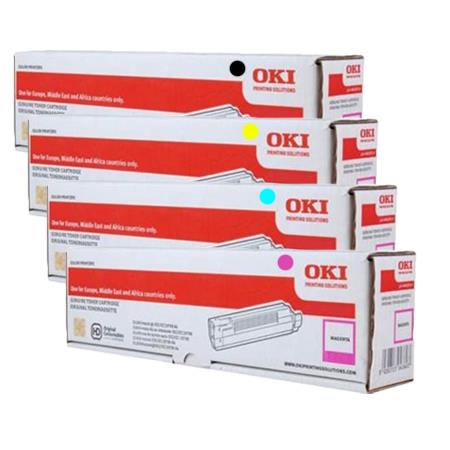 Bundle: 4x Pack Genuine OKI MC853 MC853dn MC873 MC873dn Toner Cartridge Set