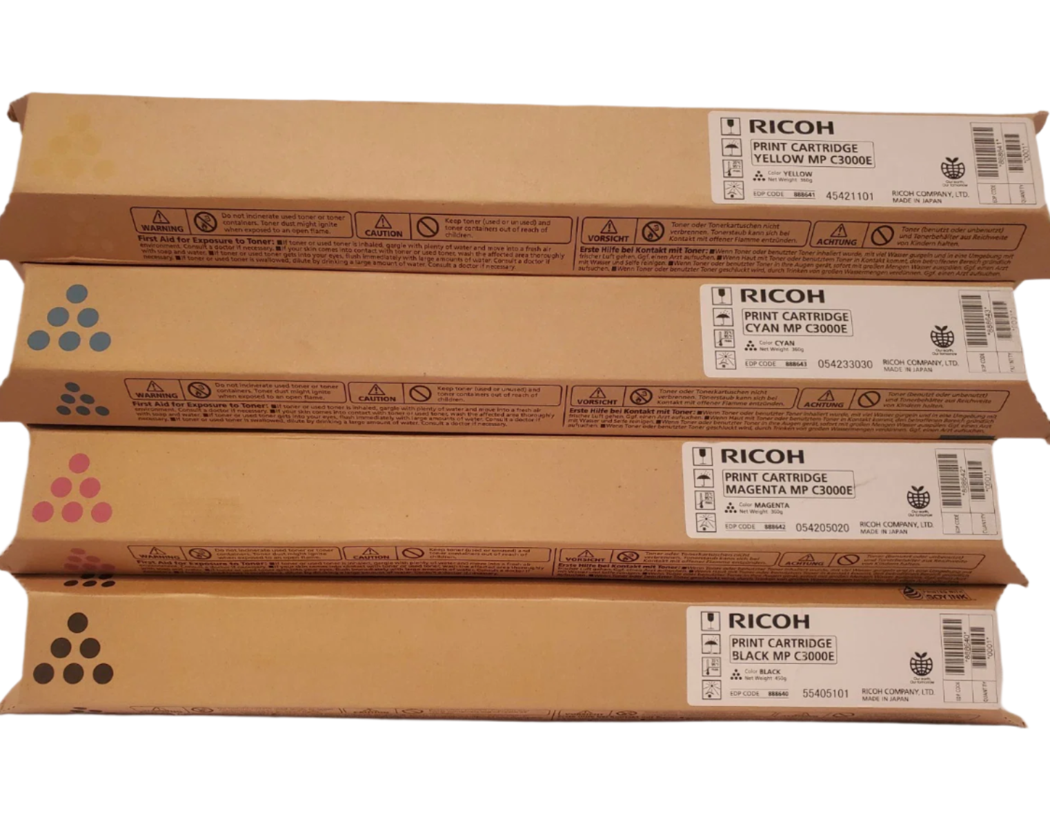 Bundle: 4x Pack Genuine Ricoh Aficio MP-C2000 MP-C2500 MP-C3000E Toner Cartridge Set