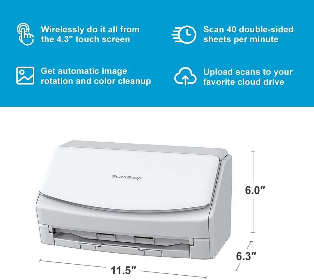 Ricoh/Fujitsu PFU Scansnap IX1600 A4 WiFi Document Scanner+50 Sheet ADF+Duplex 40PPM 600DPI