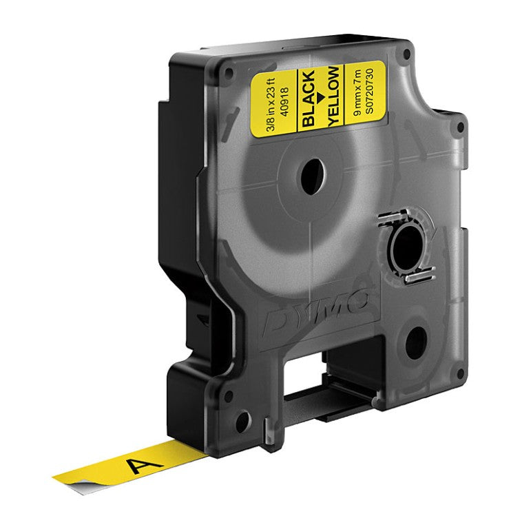 Genuine Dymo D1 Black-on-Yellow Label Tape 9mm x 7m (S0720730 / 40918)