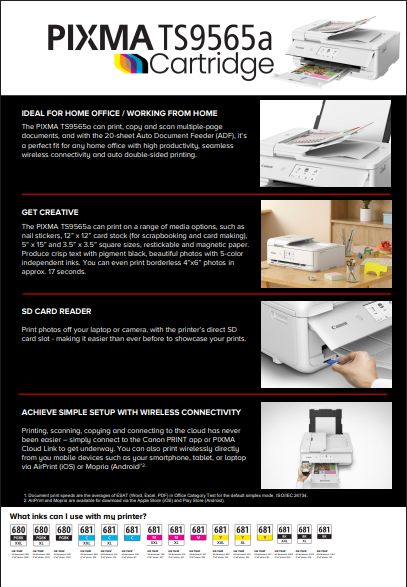 Canon PIXMA TS9565a Home Office Value Bundle – A3 Colour Printer +2 sets Ink & Photo Paper