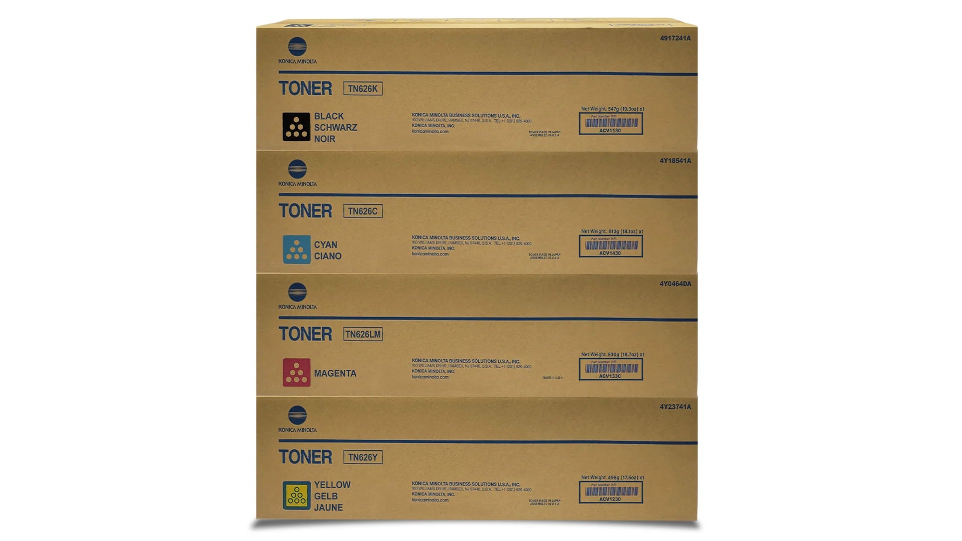 Genuine Konica Minolta TN626 CMYK Toner Cartridge Set β bizhub C450i / C550i