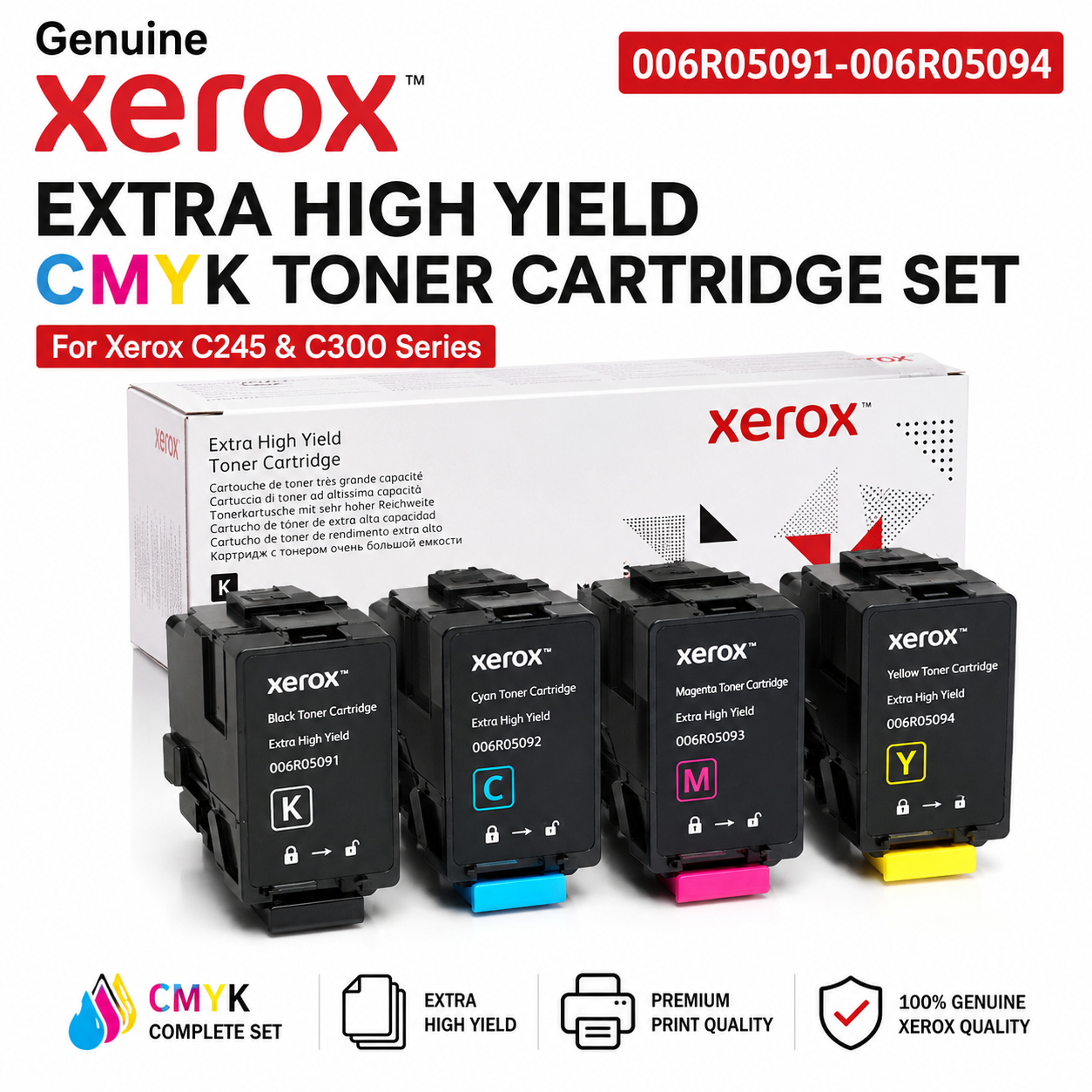 Genuine Xerox 006R05091-006R05094 Extra High Yield CMYK Toner Cartridge Set for C245 C300