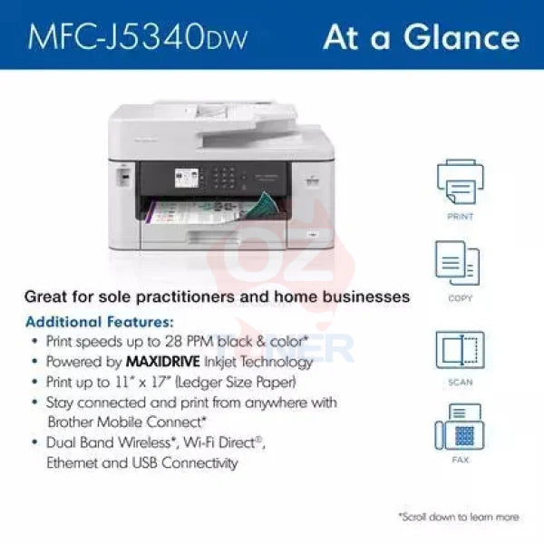 Brother Mfc-J5340Dw Multi-Function A3 Wireless Inkjet Duplex Fax Printer+Wty Lc432 Ink Set