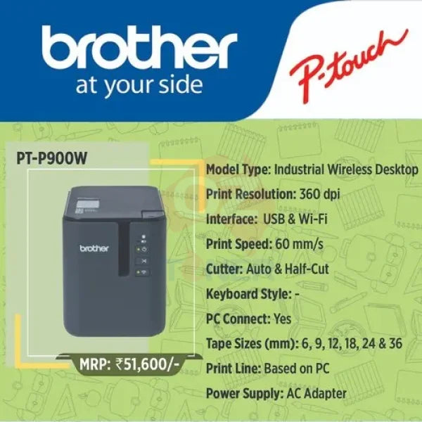 Brother Pt-P900W Wireless Pc Connectable Thermal Labeller 3.5Mm-36Mm Tze Tape (Rrp$699) Label