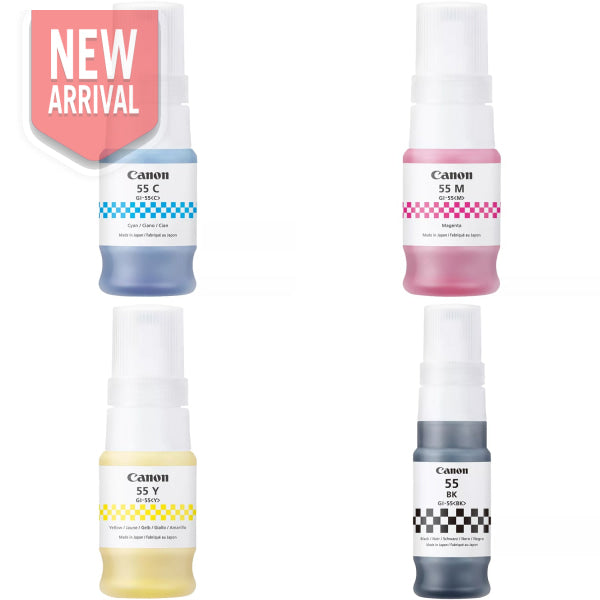 Bundle: 4X Pack Genuine Canon Gi-55 Gi55 C/M/Y/K Ink Bottle Set (1Bk 1C 1M 1Y) Cartridge -