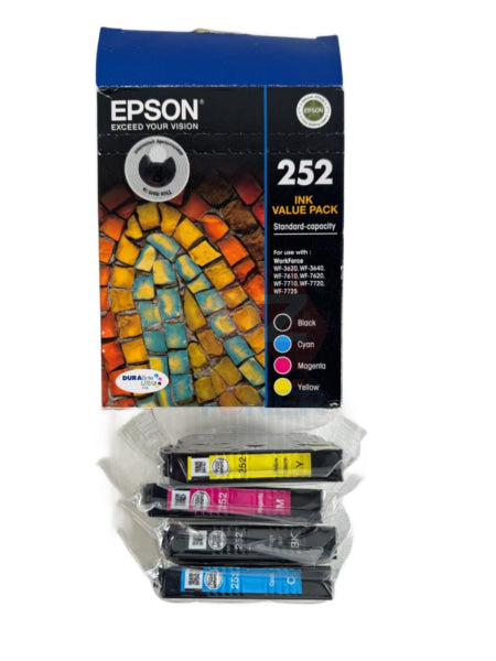 Bundle: 4X Pack Genuine Epson 252 C/M/Y/K Ink Cartridge Set (1Bk 1C 1M 1Y) [T252192-T252492] -