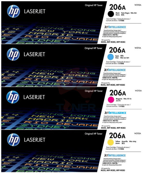 Bundle: 4X Pack Genuine Hp W2110A W2111A W2112A W2113A Toner Cartridge Set 206A-C/M/Y/K -