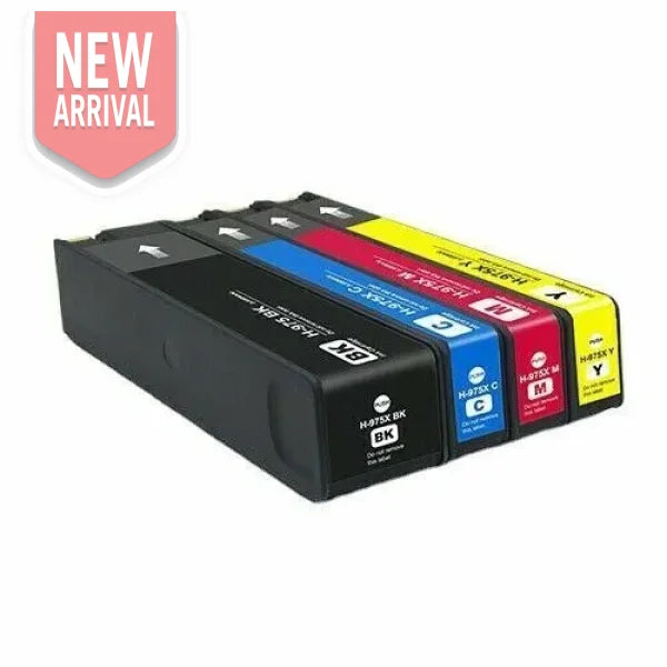 Bundle: 4X Pack Premium Compatible Hp #975X-C/M/Y/K High Yield Ink Cartridge Set (1Bk 1C 1M 1Y)