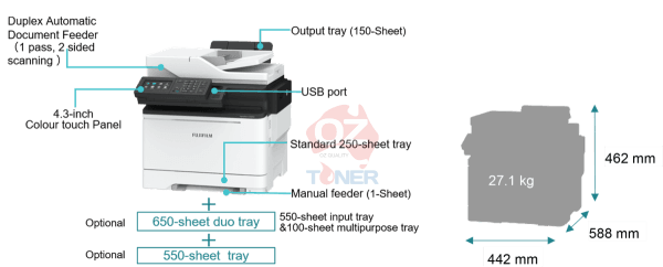 Bundle: Fujifilm Apeosport C3830Sd A4 Colour Laser Mfp Printer + Bonus:550X Sheets Paper Tray
