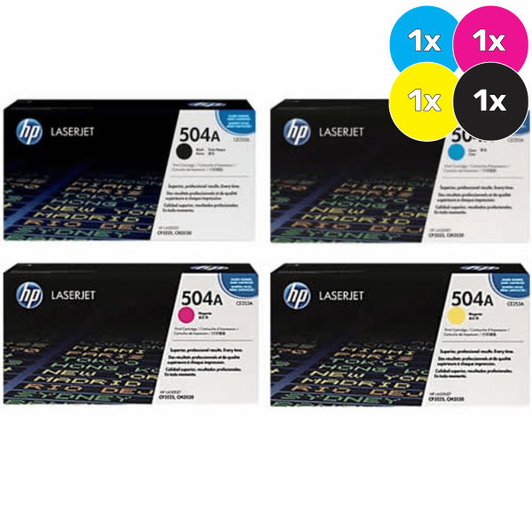 *Clear!* 4X Pack Genuine Hp #504A C/M/Y/K Toner Set Value For Cp3525/Cm3530 7K (Ce250A-Ce253A)