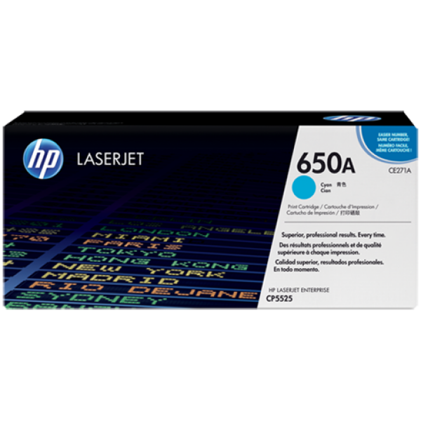 HP 650A CYAN TONER 15000 PAGE YIELD FOR CLJ CP5520 CE271A