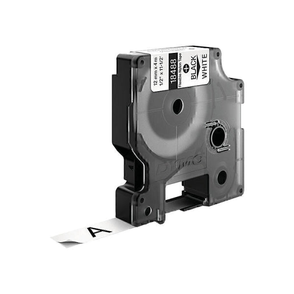DymoRhino Blk on Wht 12mm Tape SD18488