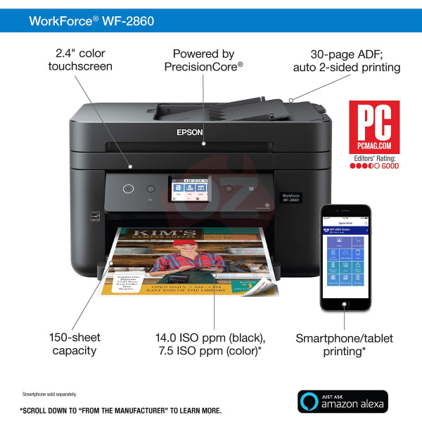 Epson Workforce Wf-2860 A4 4-In-1 Multifunction Printer+Wi-Fi+Fax #202 Ink Set P/n:c11Cg28501 Wf2860