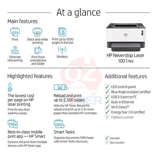 *Ex-Demo!* Hp Neverstop 1001Nw Wireless A4 Mono Laser Printer+Refillable Toner Cartridge #143A/143Ad
