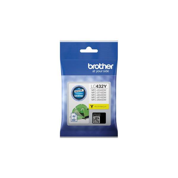 Genuine Brother Lc-432 Yellow Ink Cartridge For Mfc-J5340Dw/Mfc-J5740Dw/Mfc-J6540Dw 550 Pages