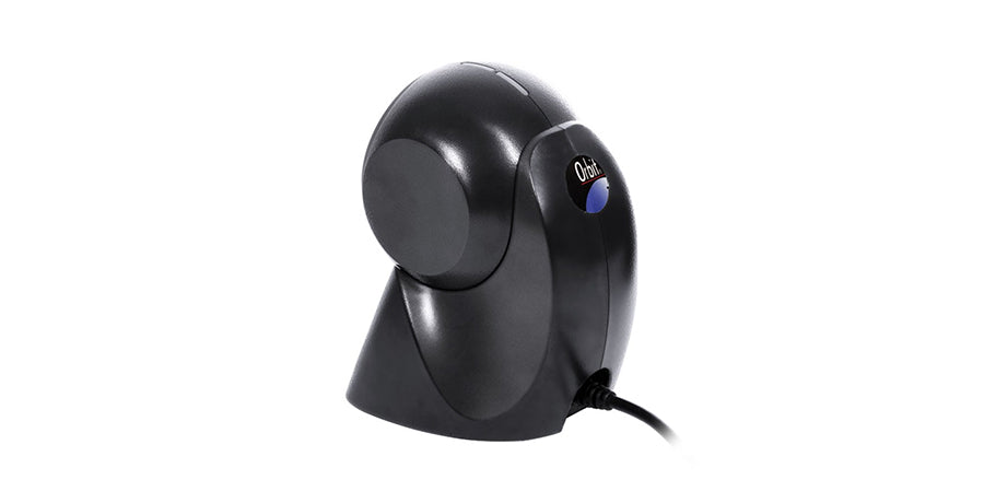 Honeywell Orbit 7190g black barcode scanner side view with USB cable