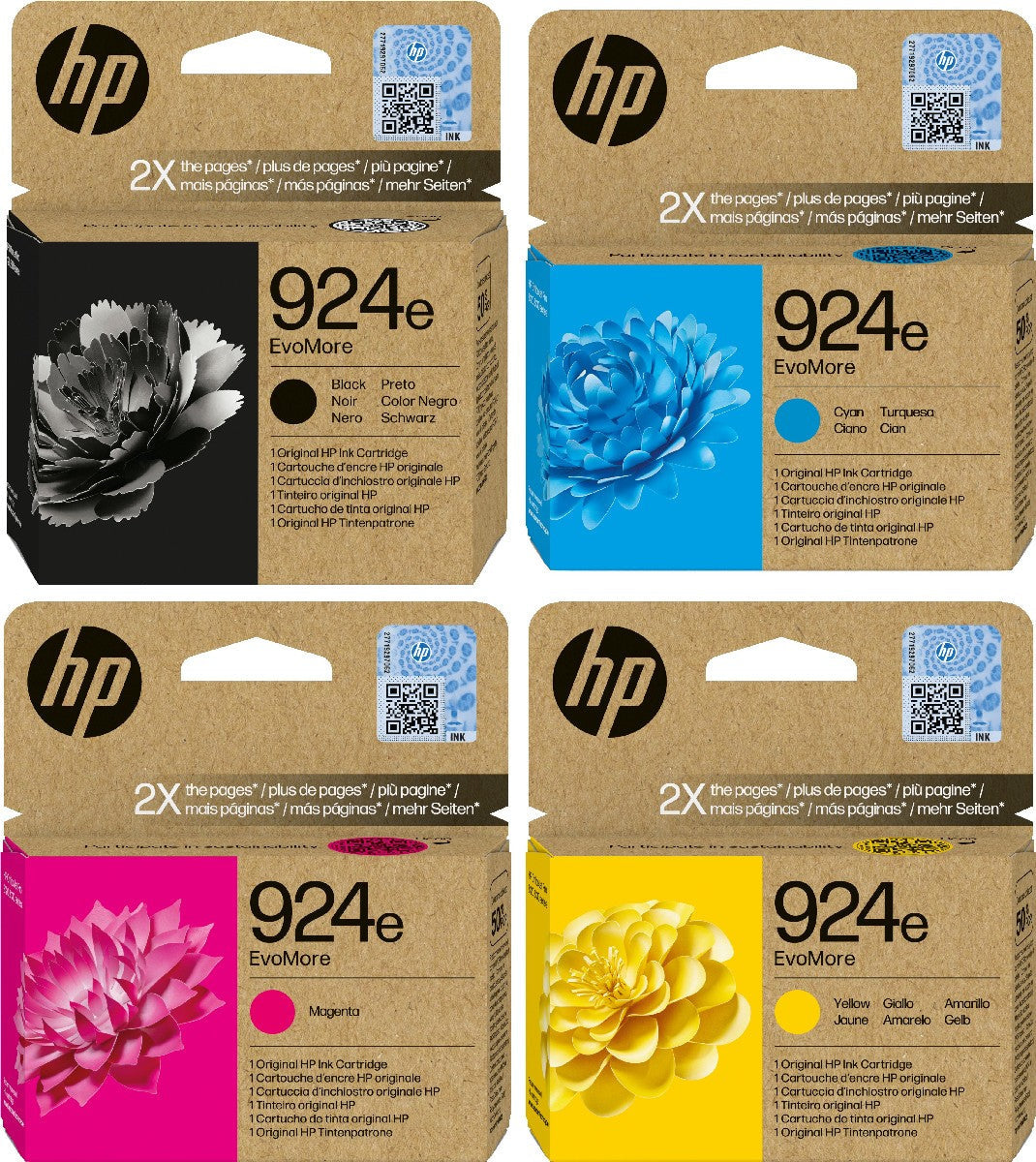 Bundle: 4x Pack Genuine HP #924e C/M/Y/K Ink Cartridge High Yield Set Combo Value Pack